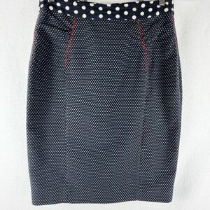 Yoana Baraschi Anthro Womens Navy Polka Dot Pencil Skirt Sz 14 Pin Up Rockabilly